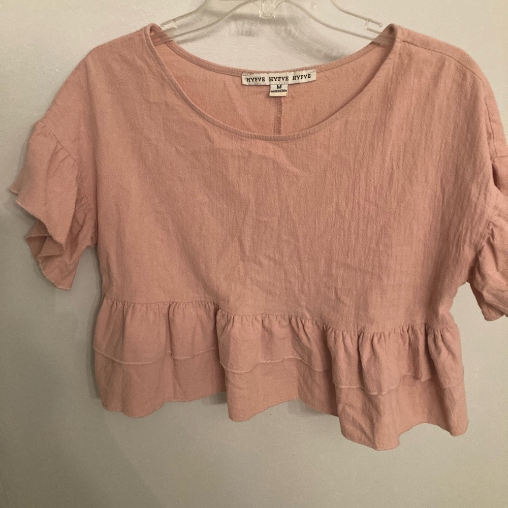 HYFVE Blush Pink Ruffle Hem Crop Top- 100 cotton